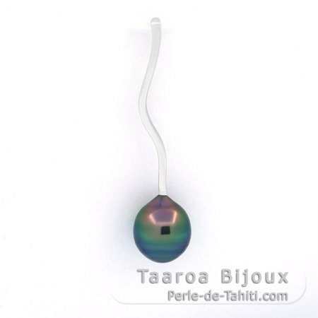 Rhodiated Sterling Silver Pendant and 1 Tahitian Pearl Ringed B 8.8 mm