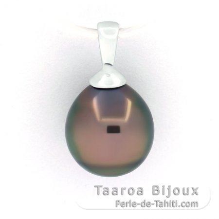 Rhodiated Sterling Silver Pendant and 1 Tahitian Pearl Semi-Baroque B 9.3 mm