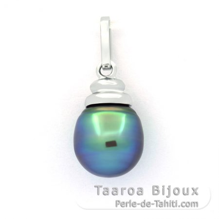 Rhodiated Sterling Silver Pendant and 1 Tahitian Pearl Semi-Baroque B+ 9.1 mm