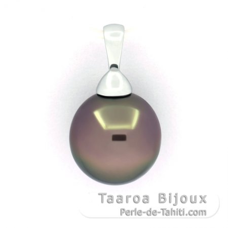 Rhodiated Sterling Silver Pendant and 1 Tahitian Pearl Semi-Baroque C 10.9 mm