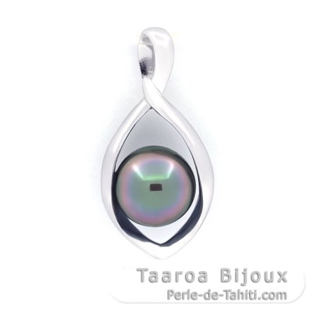 Rhodiated Sterling Silver Pendant and 1 Tahitian Pearl Semi-Baroque C 8.4 mm