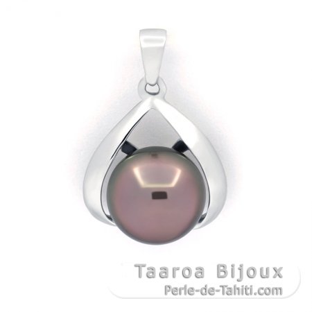 Rhodiated Sterling Silver Pendant and 1 Tahitian Pearl Round C 8.7 mm