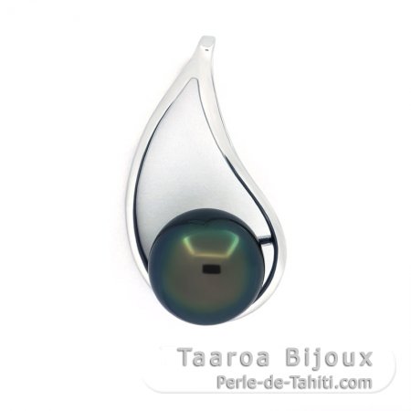 Rhodiated Sterling Silver Pendant and 1 Tahitian Pearl Semi-Baroque C 10.2 mm