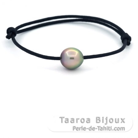 Waxed Cotton Bracelet and 1 Tahitian Pearl Semi-Baroque C 10.7 mm