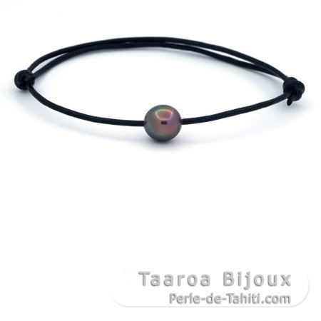 Leather Bracelet and 1 Tahitian Pearl Semi-Baroque C 9.2 mm