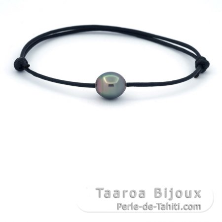 Leather Bracelet and 1 Tahitian Pearl Semi-Baroque C 9.2 mm