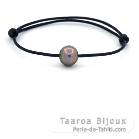 Leather Bracelet and 1 Tahitian Pearl Semi-Baroque C 10.6 mm
