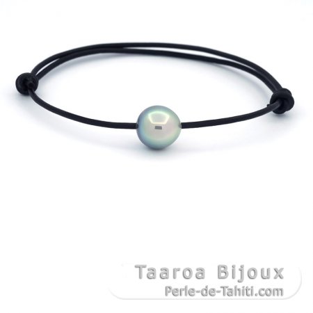 Leather Bracelet and 1 Tahitian Pearl Semi-Baroque C 10.9 mm