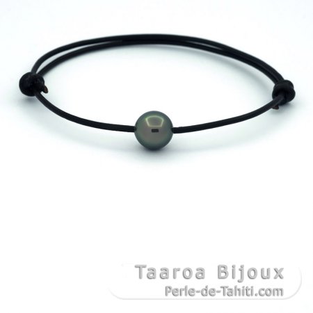 Leather Bracelet and 1 Tahitian Pearl Round B/C 9.4 mm