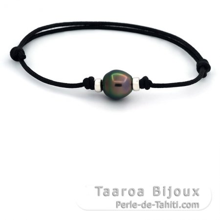 Waxed Cotton Bracelet and 1 Tahitian Pearl Semi-Baroque B 10.7 mm