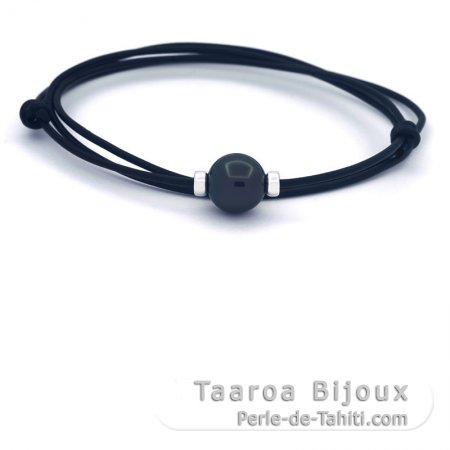 Leather Necklace and 1 Tahitian Pearl Round C 11.9 mm