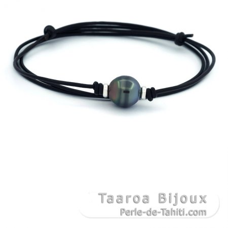 Leather Necklace and 1 Tahitian Pearl Ringed C 12.4 mm