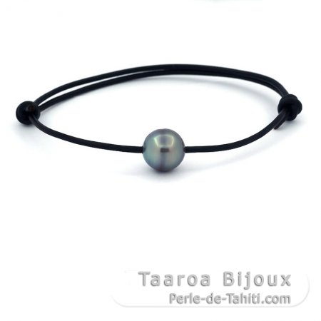 Leather Bracelet and 1 Tahitian Pearl Ringed C 10.8 mm