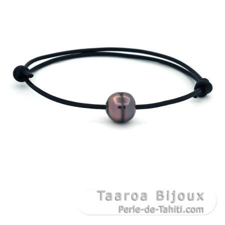 Leather Bracelet and 1 Tahitian Pearl Ringed C 10.8 mm