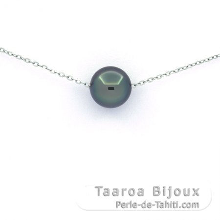 Rhodiated Sterling Silver Necklace and 1 Tahitian Pearl C 8.6 mm