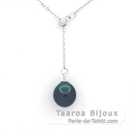 Rhodiated Sterling Silver Necklace and 1 Tahitian Pearl Semi-Baroque B 8.3 mm