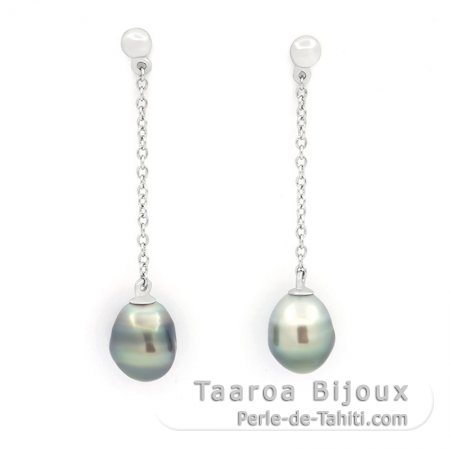 Rhodiated Sterling Silver Earrings and 2 Tahitian Keishis