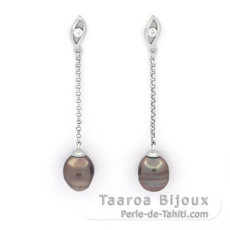 Rhodiated Sterling Silver Earrings and 2 Tahitian Keishis