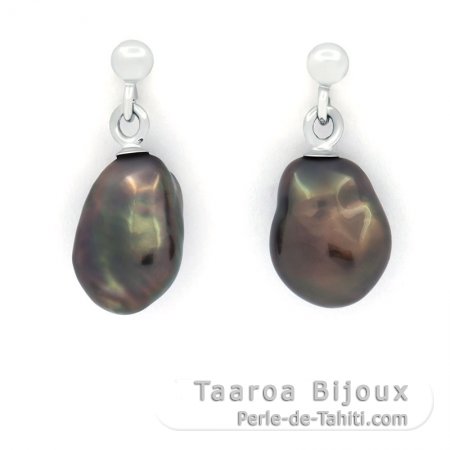 Rhodiated Sterling Silver Earrings and 2 Tahitian Keishis