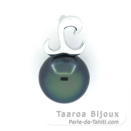 Rhodiated Sterling Silver Pendant and 1 Tahitian Pearl Round C 9.1 mm