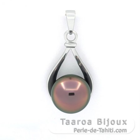 Rhodiated Sterling Silver Pendant and 1 Tahitian Pearl Semi-Baroque B 10.7 mm