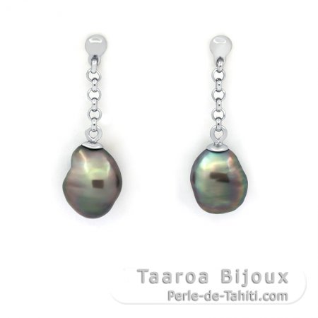 Rhodiated Sterling Silver Earrings and 2 Tahitian Keishis