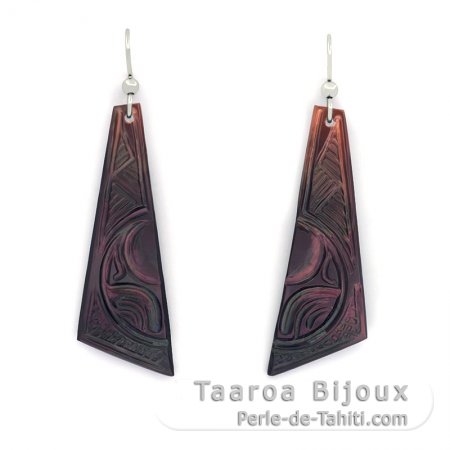 Rhodiated Sterling Silver Earrings and Tahitian Mother-of-Pearl