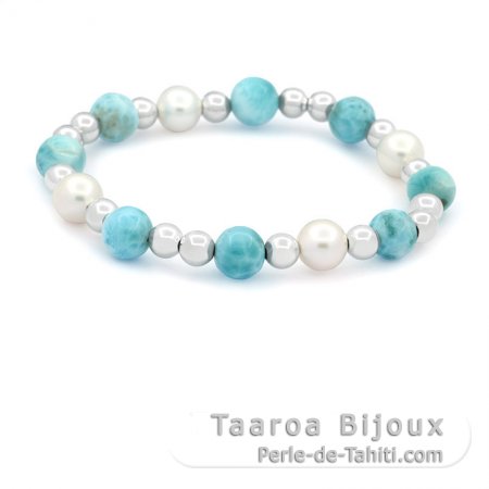 Bracelet of 8 Larimar Beads - 8.5 to 9.3 mm - 17.5 cm