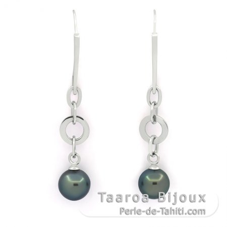 Rhodiated Sterling Silver Earrings and 2 Tahitian Pearls Round C 11.7 mm