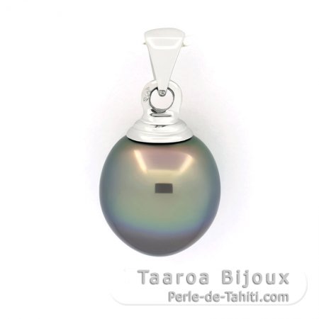 18K Solid White Gold Pendant and 1 Tahitian Pearl Semi-Baroque A 12.2 mm