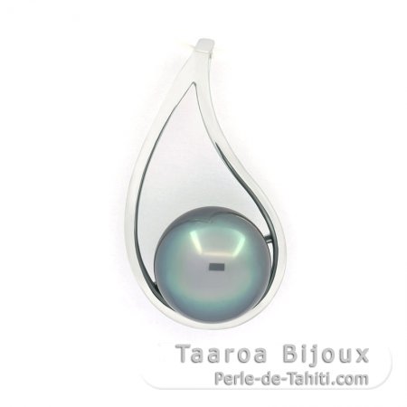 Rhodiated Sterling Silver Pendant and 1 Tahitian Pearl Near-Round B 10 mm