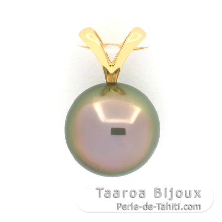 18K solid Gold Pendant and 1 Tahitian Pearl Round B 9.9 mm