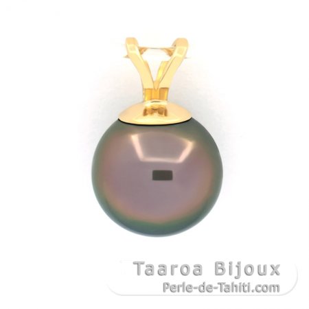 18K solid Gold Pendant and 1 Tahitian Pearl Round B 9.4 mm