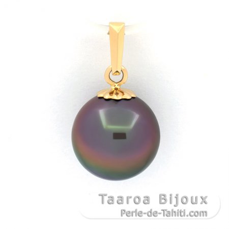 18K solid Gold Pendant and 1 Tahitian Pearl Round B 9.7 mm