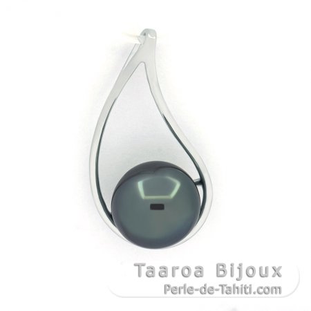 Rhodiated Sterling Silver Pendant and 1 Tahitian Pearl Near-Round B 10.1 mm