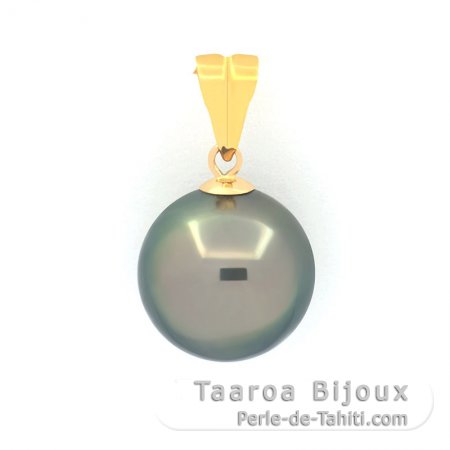 18K solid Gold Pendant and 1 Tahitian Pearl Round B 10.4 mm