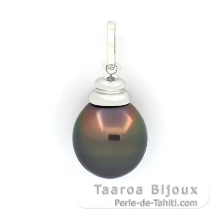 18K Solid White Gold Pendant and 1 Tahitian Pearl Semi-Baroque A 10.8 mm