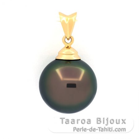 18K solid Gold Pendant and 1 Tahitian Pearl Round B 12.5 mm