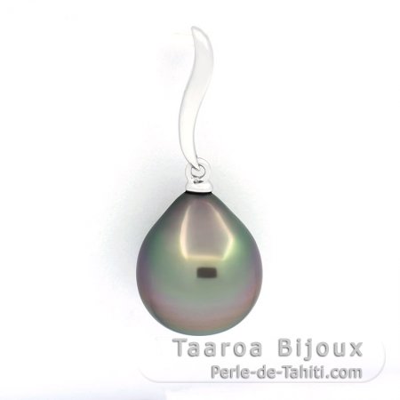 18K Solid White Gold Pendant and 1 Tahitian Pearl Semi-Baroque A 10.9 mm