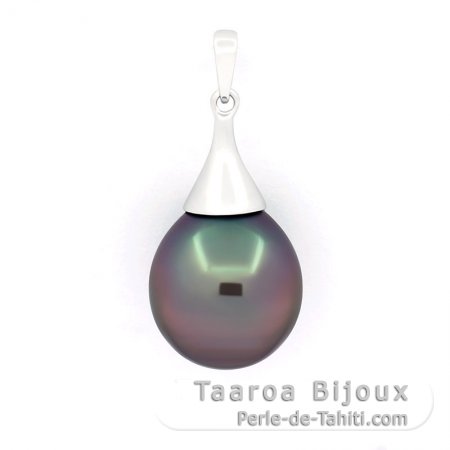 18K Solid White Gold Pendant and 1 Tahitian Pearl Semi-Baroque A 11.2 mm