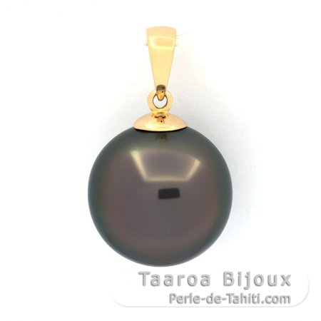 18K solid Gold Pendant and 1 Tahitian Pearl Round B 12.6 mm