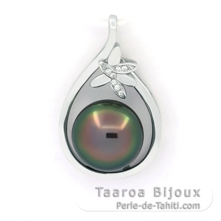 Rhodiated Sterling Silver Pendant and 1 Tahitian Pearl Semi-Baroque B 11.7 mm