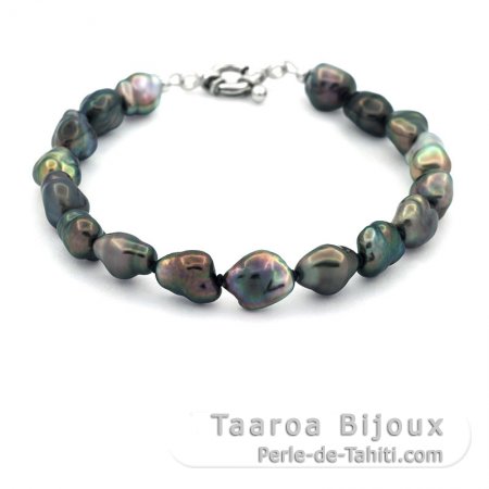 Bracelet of 17 Tahitian Keishis and Sterling Silver