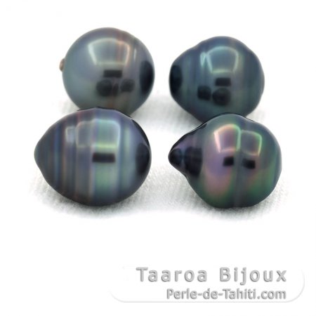 Lot of 4 Tahitian Pearls Ringed C from 9 to 9.5 mm