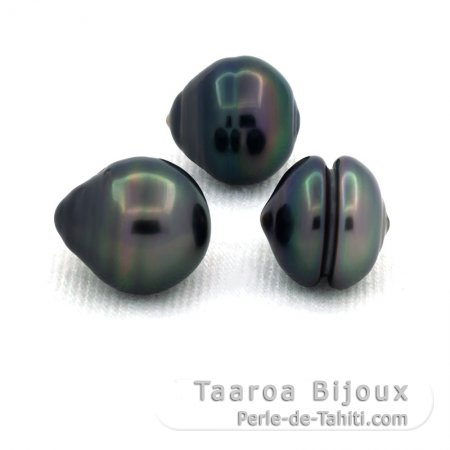 Lot of 3 Tahitian Pearls Ringed C from 10 to 10.2 mm