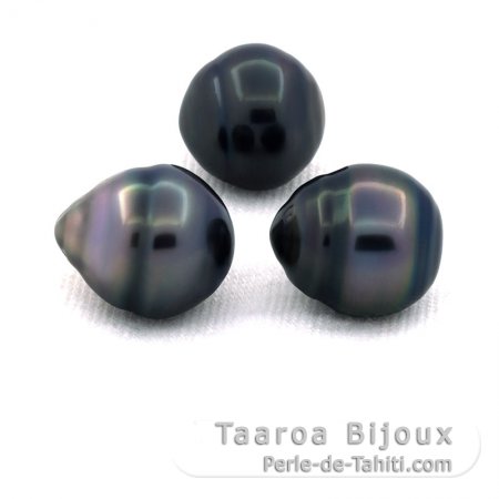 Lot of 3 Tahitian Pearls Ringed C from 11.5 to 11.7 mm