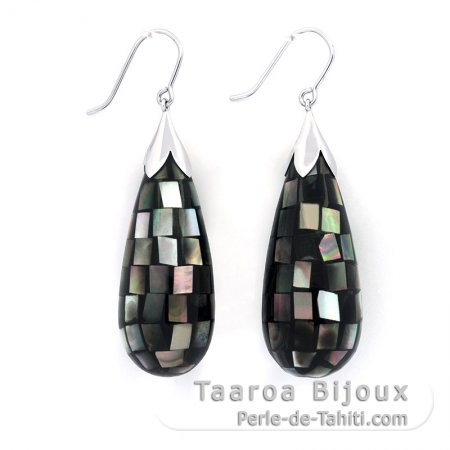 Rhodiated Sterling Silver Earrings and Tahitian Mother-of-Pearl