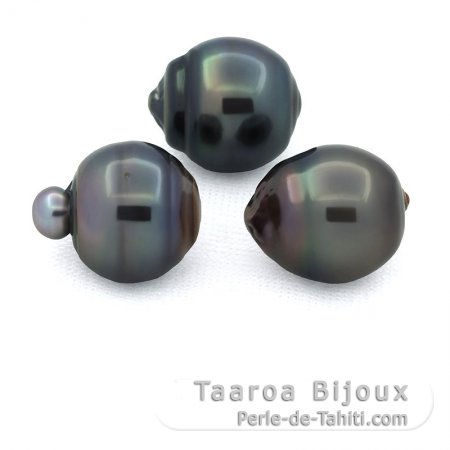 Lot of 3 Tahitian Pearls Ringed D from 12.6 to 12.9 mm