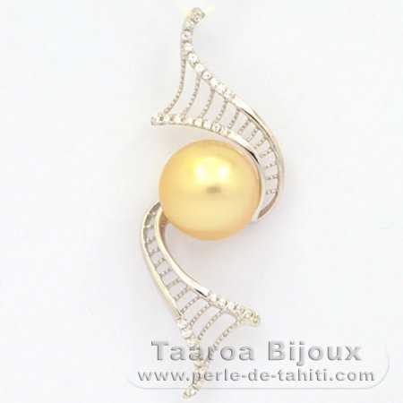 Rhodiated Sterling Silver Pendant and 1 Australian Pearl Round C 10.8 mm