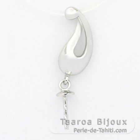 Rhodiated Sterling Silver Pendant for 1 Pearl from 8 to 12 mm